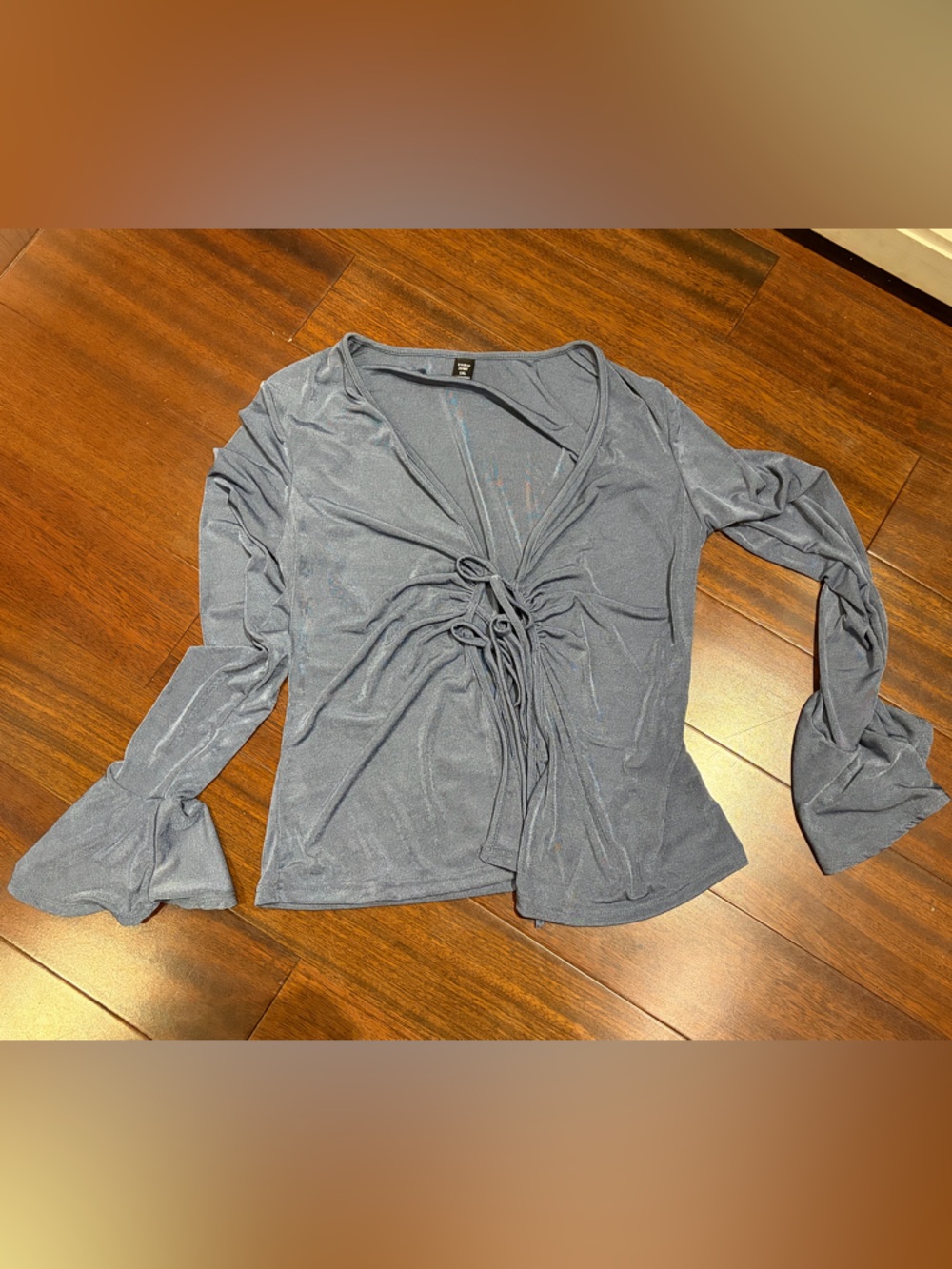 Shimmery Slate Blue Wrap Front Top